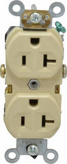 Leviton - 125 VAC, 20 Amp, 5-20R NEMA Configuration, Ivory, Specification Grade, Self Grounding Duplex Receptacle - 1 Phase, 2 Poles, 3 Wire, Flush Mount, Tamper Resistant - Exact Tool & Supply