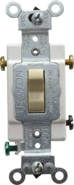 Leviton - 3 Pole, 120 to 277 VAC, 20 Amp, Commercial Grade, Toggle, Wall and Dimmer Light Switch - 1.31 Inch Wide x 4.06 Inch High - Exact Tool & Supply