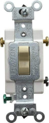 Leviton - 3 Pole, 120 to 277 VAC, 20 Amp, Commercial Grade, Toggle, Wall and Dimmer Light Switch - 1.31 Inch Wide x 4.06 Inch High - Exact Tool & Supply