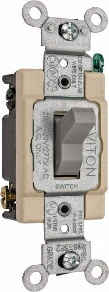 Leviton - 4 Pole, 120 to 277 VAC, 20 Amp, Commercial Grade, Toggle, Wall and Dimmer Light Switch - 1.31 Inch Wide x 4.06 Inch High - Exact Tool & Supply