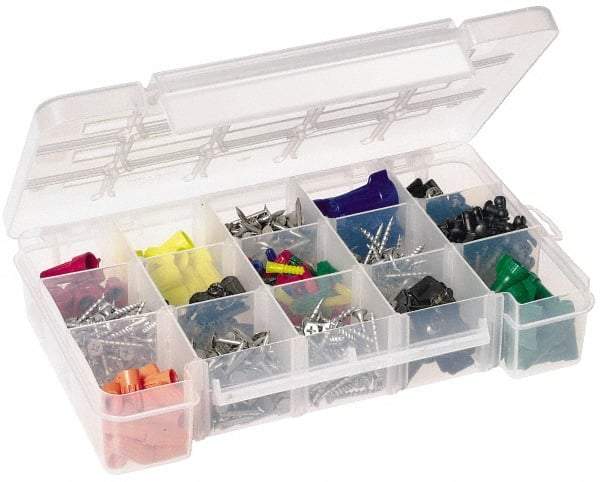 Akro-Mils - 7" Wide x 11" High x 2-3/8" Deep, Small Parts Storage Case - Clarified Polypropylene Frame, 3 to 15 Compartments, 2" Wide x 2-1/8 to 10-3/16" High x 2" Deep Bin - Exact Tool & Supply