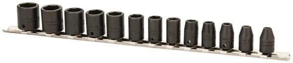 Proto - 13 Piece 1/4" Drive Impact Socket Set - 6 Points, 4mm to 10mm Range, Metric Measurement Standard - Exact Tool & Supply