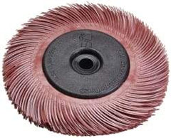 3M - 6" Diam, 7/16" Max Face Width, Plain Hole Radial Bristle Brush - 220 Grit, Very Fine Grade, 10,000 Max RPM, Red - Exact Tool & Supply
