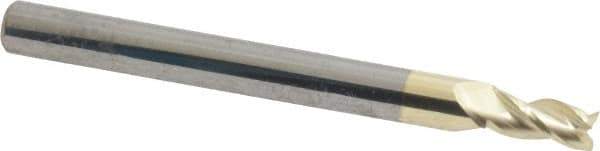 Accupro - 5/32", 5/16" LOC, 3/16" Shank Diam, 2" OAL, 3 Flute, Solid Carbide Square End Mill - Single End, ZrN Finish, Spiral Flute, 37° Helix, Centercutting, Right Hand Cut, Right Hand Flute - Exact Tool & Supply