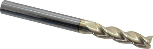Accupro - 3/8", 1-1/2" LOC, 3/8" Shank Diam, 4" OAL, 3 Flute, Solid Carbide Square End Mill - Single End, ZrN Finish, Spiral Flute, 37° Helix, Centercutting, Right Hand Cut, Right Hand Flute - Exact Tool & Supply