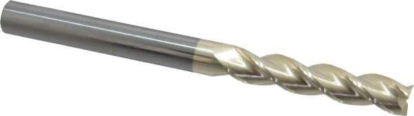 Accupro - 1/2", 2-1/2" LOC, 1/2" Shank Diam, 6" OAL, 3 Flute, Solid Carbide Square End Mill - Single End, ZrN Finish, Spiral Flute, 37° Helix, Centercutting, Right Hand Cut, Right Hand Flute - Exact Tool & Supply