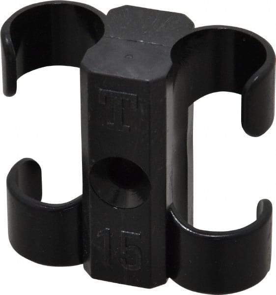 Midwest Control - 5/8 to 3/4 Hose OD, Multitube Holder - Black, 2 Slots, 1.61" OAL, 0.2" Mounting Hole, For Use With Tubes, Wires, Hose & Pipe - Exact Tool & Supply