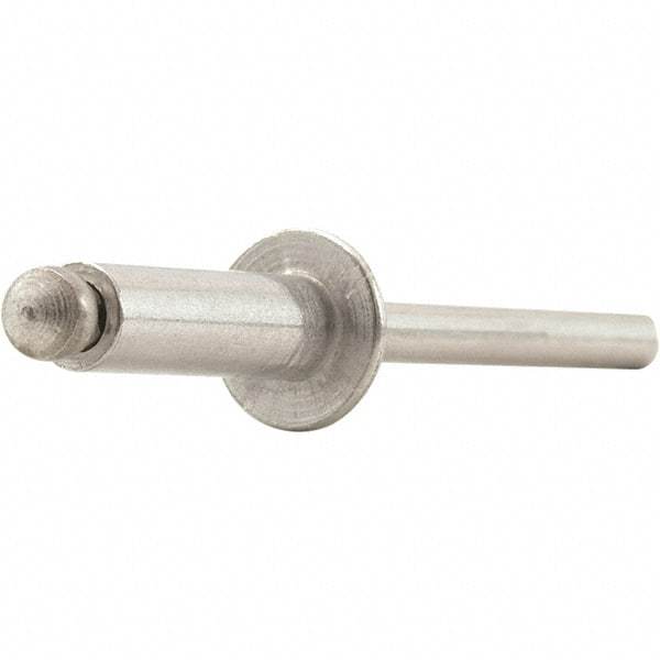 STANLEY Engineered Fastening - Size 3 Dome Head Aluminum Open End Blind Rivet - Aluminum Mandrel, 0.031" to 1/8" Grip, 3/32" Head Diam, 0.097" to 0.1" Hole Diam, 0.059" Body Diam - Exact Tool & Supply