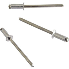 STANLEY Engineered Fastening - Size 4 Countersunk Head Aluminum Open End Blind Rivet - Aluminum Mandrel, 0.188" to 1/4" Grip, 1/8" Head Diam, 0.129" to 0.133" Hole Diam, 0.078" Body Diam - Exact Tool & Supply