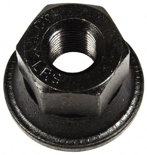 Dorman - 9/16-18 Black Oil Quench Finish Flanged Wheel Nut - 1-1/16" Hex, 1" OAL, 1.6 Diam Flange Seat Angle - Exact Tool & Supply