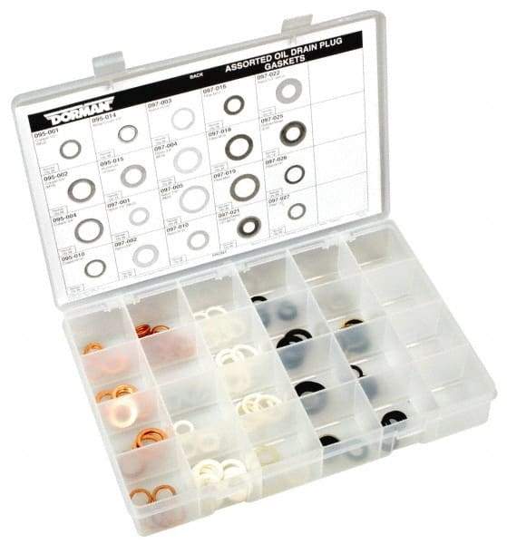 Dorman - 115 Piece, 1/2 to 7/8" Oil Drain Plug Gaskets - Copper, Aluminum, Nylon, Fiber, Rubber/Metal - Exact Tool & Supply