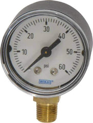 Wika - 1-1/2" Dial, 1/8 Thread, 0-60 Scale Range, Pressure Gauge - Lower Connection Mount, Accurate to 3-2-3% of Scale - Exact Tool & Supply