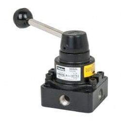 Parker - 1/4" NPT Rotary Disc, Hand Valve - 4-Way, Lever/Detent, 0.5 CV Rate, 150 Max psi & 166°F Max Temp - Exact Tool & Supply