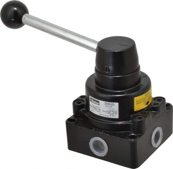 Parker - 3/8" NPT Rotary Disc, Hand Valve - 4-Way, Lever/Detent, 1.4 CV Rate, 150 Max psi & 166°F Max Temp - Exact Tool & Supply
