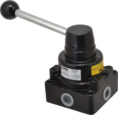 Parker - 3/8" NPT Rotary Disc, Hand Valve - 4-Way, Lever/Detent, 1.4 CV Rate, 150 Max psi & 166°F Max Temp - Exact Tool & Supply