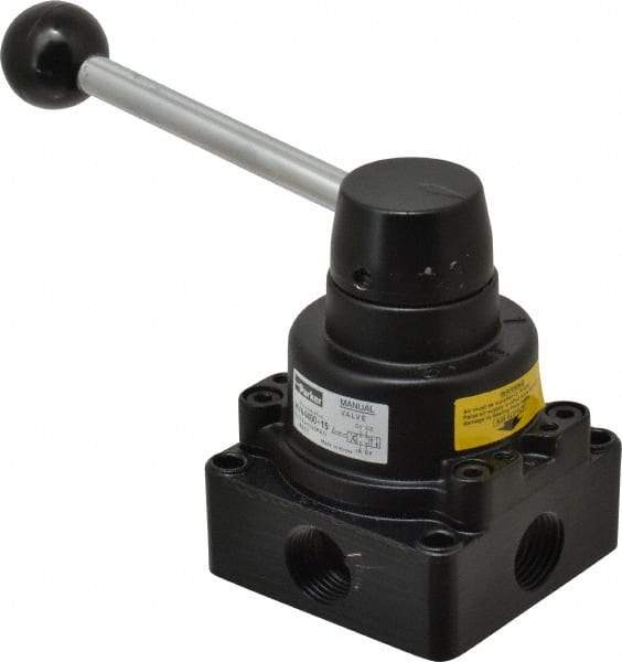 Parker - 1/2" NPT Rotary Disc, Hand Valve - 4-Way, Lever/Detent, 1.5 CV Rate, 150 Max psi & 166°F Max Temp - Exact Tool & Supply