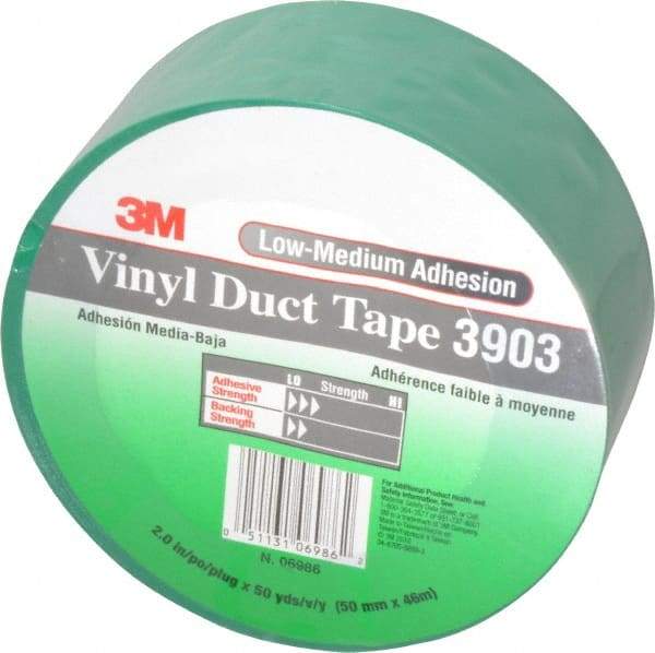 3M - 2" x 50 Yds Green Duct Tape - 6.5 mil, Rubber Adhesive, Vinyl Backing, 12.6 Lb/ln Tensile Strength, 200°F Max, Series 3903 - Exact Tool & Supply