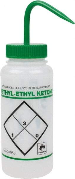 Bel-Art - 16 oz Safety Wash Bottle - Polyethylene, Green, 43mm Cap - Exact Tool & Supply