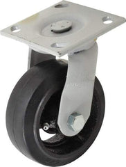 Fairbanks - 5" Diam x 2" Wide, Mold-On Rubber Swivel Caster - 675 Lb Capacity, Top Plate Mount, 4" x 4-1/2" Plate, Delrin Bearing - Exact Tool & Supply
