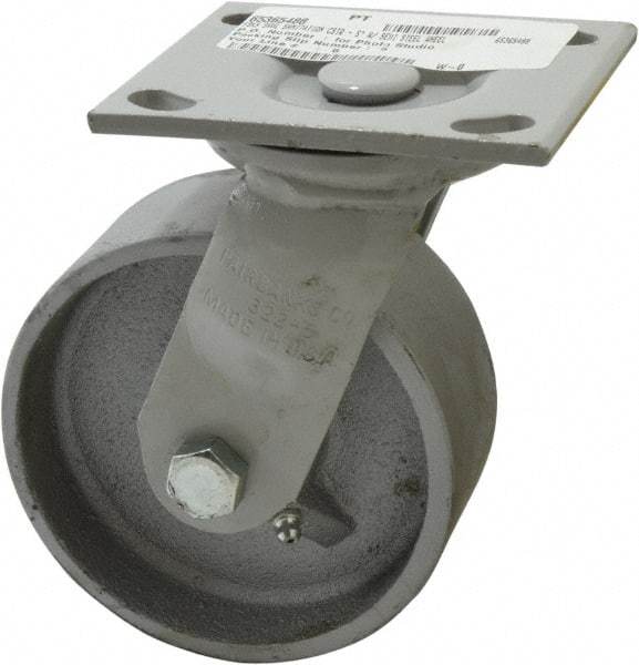 Fairbanks - 5" Diam x 2" Wide, Semi-Steel Swivel Caster - 1,000 Lb Capacity, Top Plate Mount, 4" x 4-1/2" Plate, Plain Bearing - Exact Tool & Supply