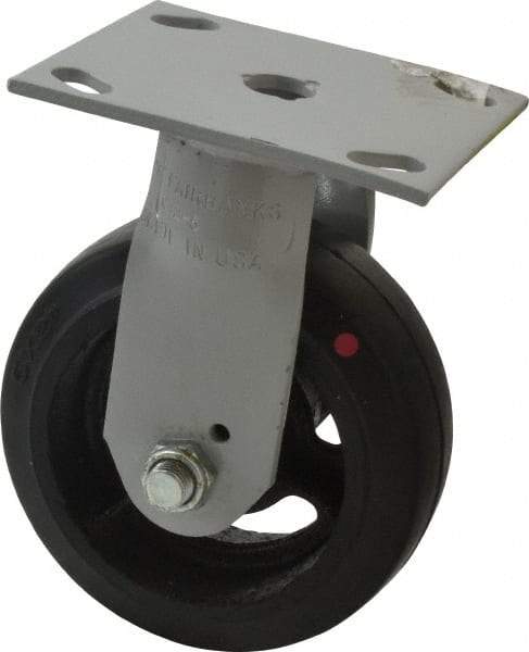 Fairbanks - 5" Diam x 2" Wide, Mold-On Rubber Rigid Caster - 675 Lb Capacity, Top Plate Mount, 4" x 4-1/2" Plate, Delrin Bearing - Exact Tool & Supply