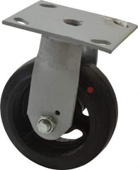 Fairbanks - 5" Diam x 2" Wide, Mold-On Rubber Rigid Caster - 675 Lb Capacity, Top Plate Mount, 4" x 4-1/2" Plate, Delrin Bearing - Exact Tool & Supply