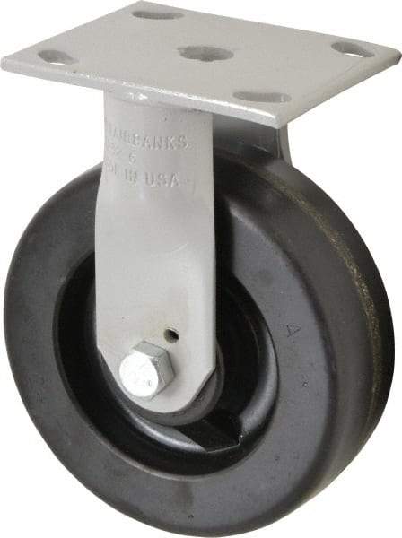 Fairbanks - 6" Diam x 2" Wide, Phenolic Rigid Caster - 1,200 Lb Capacity, Top Plate Mount, 4" x 4-1/2" Plate, Plain Bearing - Exact Tool & Supply