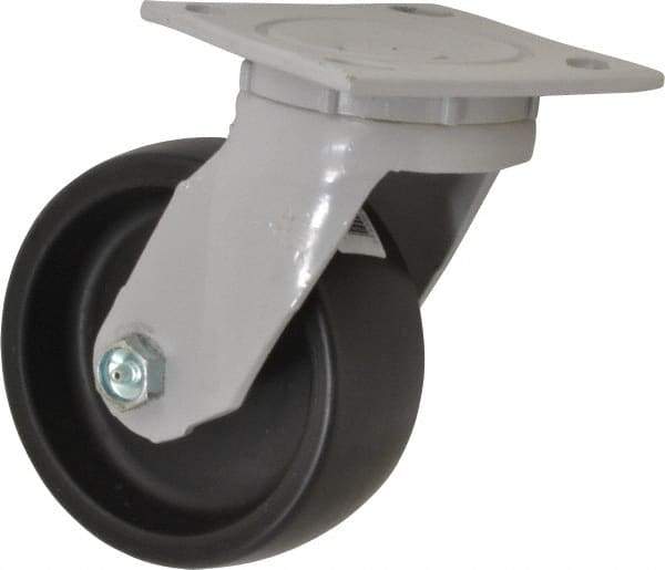 Fairbanks - 5" Diam x 2" Wide x 6-1/2" OAH Top Plate Mount Swivel Caster - Polyolefin, 550 Lb Capacity, Plain Bearing, 4 x 4-1/2" Plate - Exact Tool & Supply