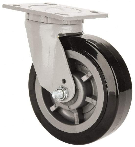 Fairbanks - 6" Diam x 2" Wide x 7-1/4" OAH Top Plate Mount Swivel Caster - Polyurethane, 750 Lb Capacity, Roller Bearing, 4 x 4-1/2" Plate - Exact Tool & Supply