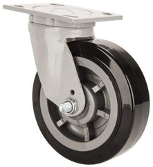 Fairbanks - 6" Diam x 2" Wide x 7-1/4" OAH Top Plate Mount Swivel Caster - Polyurethane, 750 Lb Capacity, Roller Bearing, 4 x 4-1/2" Plate - Exact Tool & Supply