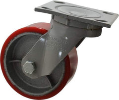 Fairbanks - 5" Diam x 2" Wide x 6-1/2" OAH Top Plate Mount Swivel Caster - Polyurethane, 700 Lb Capacity, Roller Bearing, 4 x 4-1/2" Plate - Exact Tool & Supply
