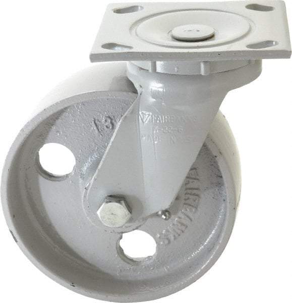 Fairbanks - 6" Diam x 2" Wide x 7-1/4" OAH Top Plate Mount Swivel Caster - Semi-Steel, 1,200 Lb Capacity, Plain Bearing, 4 x 4-1/2" Plate - Exact Tool & Supply
