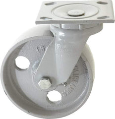 Fairbanks - 6" Diam x 2" Wide x 7-1/4" OAH Top Plate Mount Swivel Caster - Semi-Steel, 1,200 Lb Capacity, Plain Bearing, 4 x 4-1/2" Plate - Exact Tool & Supply