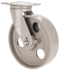 Fairbanks - 8" Diam x 2" Wide x 9-1/2" OAH Top Plate Mount Swivel Caster - Semi-Steel, 1,200 Lb Capacity, Roller Bearing, 4 x 4-1/2" Plate - Exact Tool & Supply