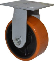 Fairbanks - 5" Diam x 2" Wide x 6-1/2" OAH Top Plate Mount Rigid Caster - Polyurethane, 700 Lb Capacity, Roller Bearing, 4 x 4-1/2" Plate - Exact Tool & Supply