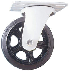 Fairbanks - 10" Diam x 2-1/2" Wide x 11-3/4" OAH Top Plate Mount Swivel Caster - Rubber, 1,500 Lb Capacity, Roller Bearing, 5-1/2 x 8-1/4" Plate - Exact Tool & Supply