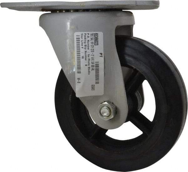 Fairbanks - 8" Diam x 2" Wide x 9-3/4" OAH Top Plate Mount Swivel Caster - Rubber, 1,000 Lb Capacity, Roller Bearing, 5-1/2 x 8-1/4" Plate - Exact Tool & Supply
