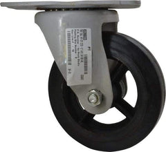 Fairbanks - 8" Diam x 2" Wide x 9-3/4" OAH Top Plate Mount Swivel Caster - Rubber, 1,000 Lb Capacity, Roller Bearing, 5-1/2 x 8-1/4" Plate - Exact Tool & Supply
