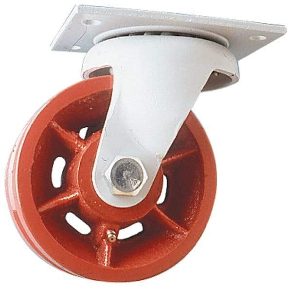 Fairbanks - 8" Diam x 2-1/2" Wide x 10" OAH Top Plate Mount Swivel Caster - Ductile Iron, 2,500 Lb Capacity, Roller Bearing, 5 x 6-1/2" Plate - Exact Tool & Supply