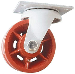 Fairbanks - 8" Diam x 2-1/2" Wide x 10" OAH Top Plate Mount Swivel Caster - Ductile Iron, 2,500 Lb Capacity, Roller Bearing, 5 x 6-1/2" Plate - Exact Tool & Supply