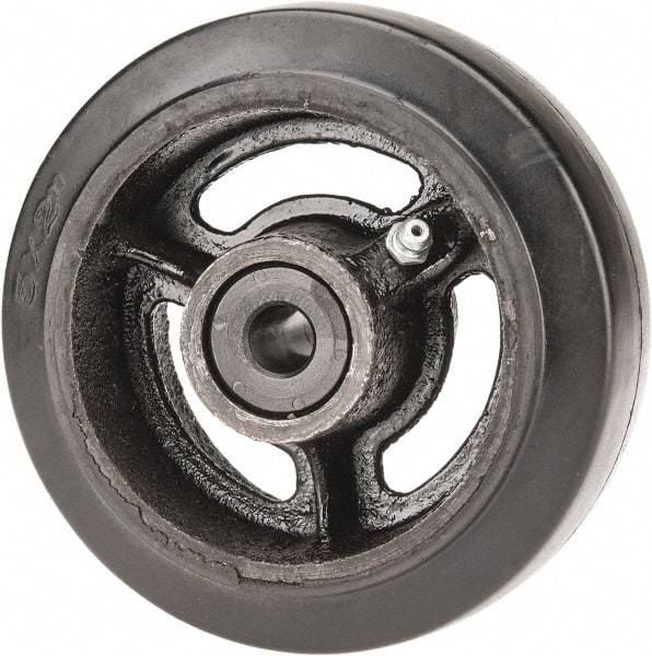 Fairbanks - 5 Inch Diameter x 2 Inch Wide, Rubber Caster Wheel - 350 Lb. Capacity, 2-3/16 Inch Hub Length, 1/2 Inch Axle Diameter, Delrin Bearing - Exact Tool & Supply