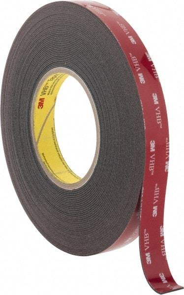 3M - 3/4" x 15 Yd Acrylic Adhesive Double Sided Tape - 45 mil Thick, Black, Acrylic Foam Liner, Continuous Roll, Series 5952 - Exact Tool & Supply
