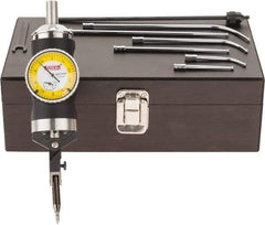 SPI - 9 Piece, 0mm to 63.5mm Measuring Range, 40mm Dial Diam, 0-25-0 Dial Reading, Yellow Dial Test Indicator Kit - 0.005mm Accuracy, 2, 4 & 6" Contact Point Length, 1/8" Ball Diam, 0.01mm Dial Graduation - Exact Tool & Supply