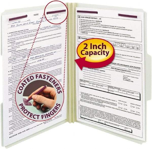 SMEAD - 8-1/2 x 14", Legal, Gray/Green, File Folders with Top Tab Fastener - 1/3 Tab Cut Location - Exact Tool & Supply
