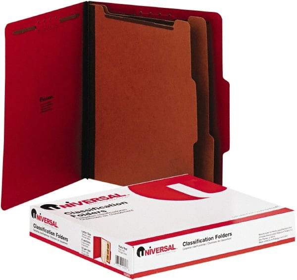 UNIVERSAL - 8-1/2 x 11", Letter Size, Red, Classification Folders with Top Tab Fastener - 2/5 Tab Cut Location - Exact Tool & Supply