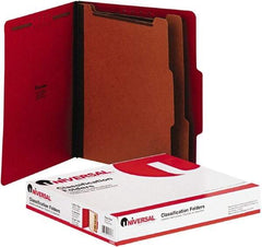 UNIVERSAL - 8-1/2 x 11", Letter Size, Red, Classification Folders with Top Tab Fastener - 2/5 Tab Cut Location - Exact Tool & Supply