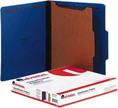 UNIVERSAL - 8-1/2 x 11", Letter Size, Blue, Classification Folders with Top Tab Fastener - 2/5 Tab Cut Location - Exact Tool & Supply