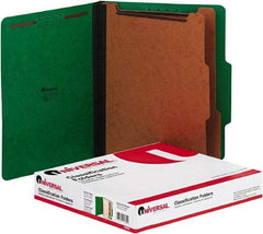 UNIVERSAL - 8-1/2 x 11", Letter Size, Emerald Green, Classification Folders with Top Tab Fastener - 2/5 Tab Cut Location - Exact Tool & Supply