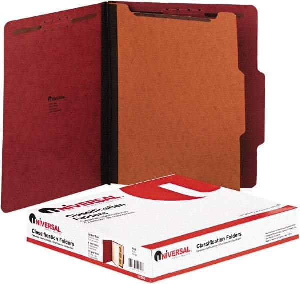 UNIVERSAL - 8-1/2 x 11", Letter Size, Red, Classification Folders with Top Tab Fastener - 2/5 Tab Cut Location - Exact Tool & Supply
