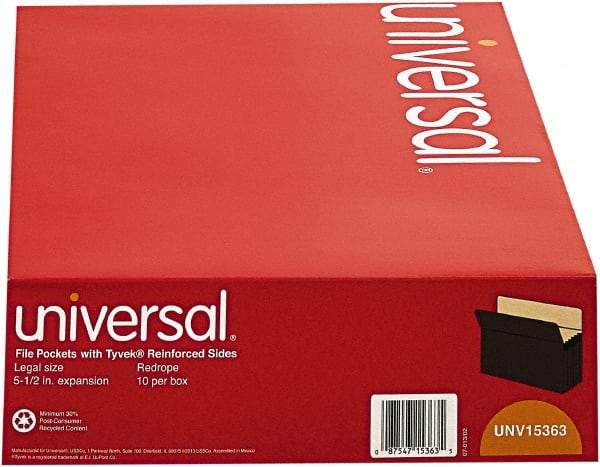 UNIVERSAL - 8-1/2 x 14", Legal, Red, Expandable File Folders with Drop Front & Top Tab Pocket - Straight Tab Cut Location - Exact Tool & Supply